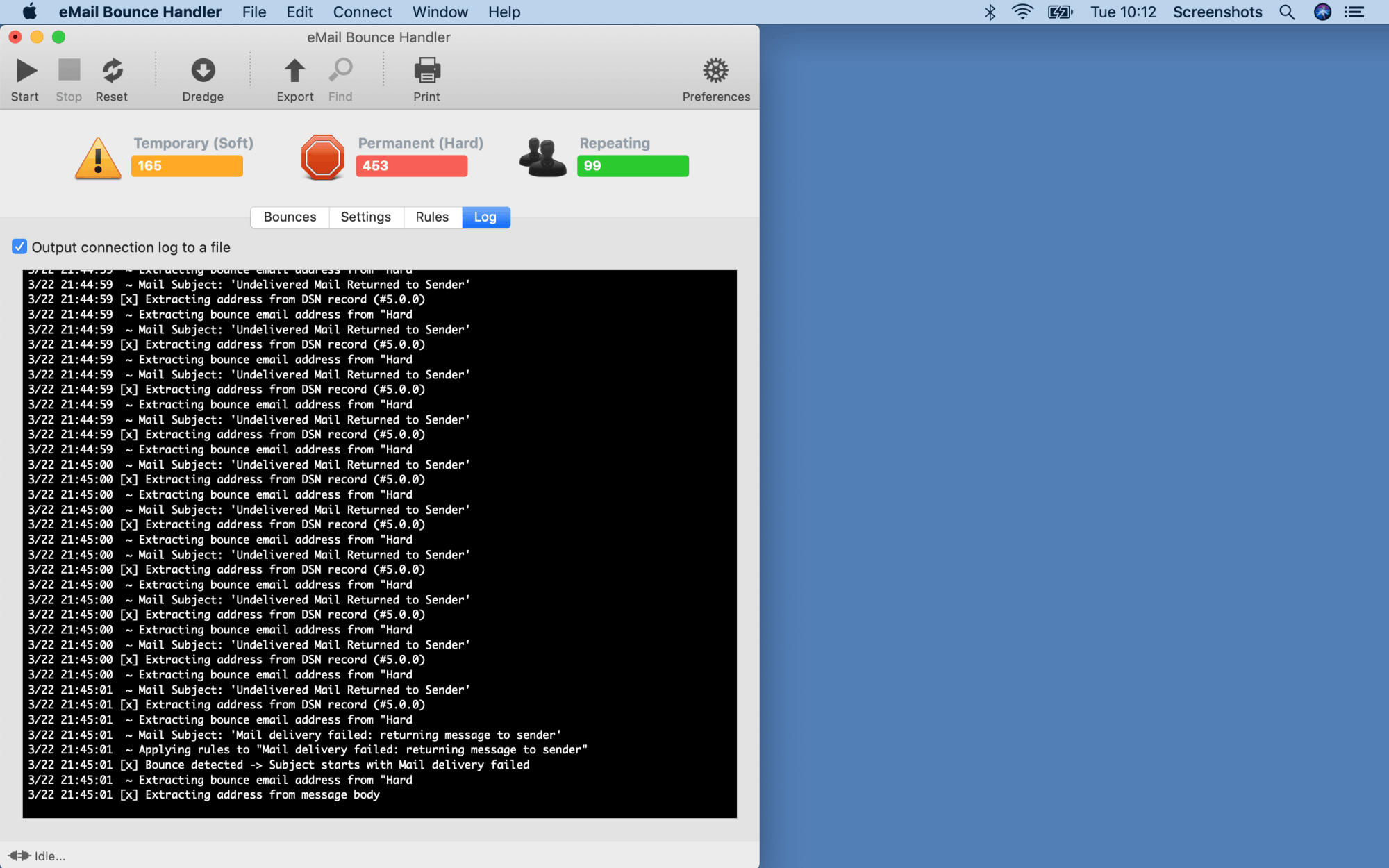 E-mail Bounce Handler Connection Log